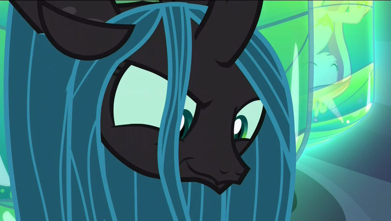 Size: 1920x1088 | Tagged: ceiling changeling, ceiling pony, changeling, changeling queen, changeling slime, cocoon, derpibooru import, female, princess cadance, queen chrysalis, queen twistalis, safe, screencap, smiling, smirk, to where and back again