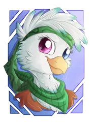 Size: 1771x2480 | Tagged: safe, artist:gocholudek, derpibooru import, oc, oc:charlene, unofficial characters only, gryphon, bandana, bust, clothes, colored pupils, heterochromia, portrait, scarf, smiling, solo