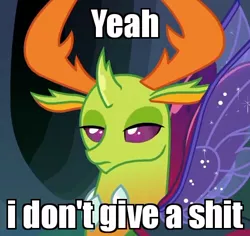 Size: 498x471 | Tagged: caption, changedling, changeling, cropped, derpibooru import, edit, edited screencap, image macro, king thorax, meme, reaction image, safe, screencap, solo, thorax, to where and back again, unamused, vulgar