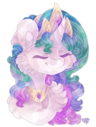 Size: 1536x2048 | Tagged: safe, artist:animorphsfan, derpibooru import, princess celestia, crystal pony, pony, bust, crystallized, eyes closed, female, mare, portrait, simple background, smiling, solo, transparent background