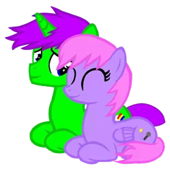 Size: 938x942 | Tagged: safe, artist:toyminator900, derpibooru import, oc, oc:clever clop, oc:melody notes, unofficial characters only, pegasus, pony, unicorn, cuddling, female, male, shipping, straight