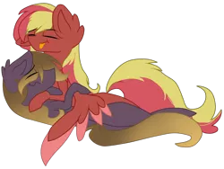 Size: 1560x1171 | Tagged: safe, artist:cottonponysfm, artist:tiz4905, derpibooru import, oc, unofficial characters only, pony, couple, cuddling, request, requested art, snuggling, tongue out, wings