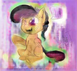 Size: 560x512 | Tagged: semi-grimdark, artist:binkyt11, derpibooru import, daring do, pony, black eye, female, filly, paintschainer, solo, why