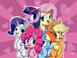 Size: 1600x1200 | Tagged: safe, artist:sonikku001, derpibooru import, applejack, fluttershy, pinkie pie, rainbow dash, rarity, twilight sparkle, twilight sparkle (alicorn), alicorn, pony, all bottled up, best friends until the end of time, mane six, redraw, scene interpretation