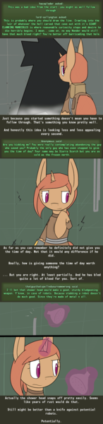 Size: 500x2059 | Tagged: safe, artist:erthilo, derpibooru import, oc, oc:sierra scorch, unofficial characters only, pony, unicorn, fallout equestria, clothes, cyoa, fallout, female, long ears, magic, stablequest, text