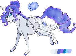 Size: 810x596 | Tagged: safe, artist:bijutsuyoukai, derpibooru import, oc, oc:blue moon, unofficial characters only, pegasus, pony, colored hooves, ethereal mane, female, magical lesbian spawn, mare, offspring, parent:nightmare moon, parent:rarity, parents:nightrarity, realistic horse legs, reference sheet, simple background, solo, starry mane, transparent background