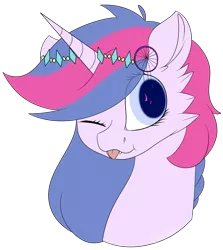 Size: 1725x1931 | Tagged: safe, artist:popcornhorns, derpibooru import, oc, oc:sweet lily, unofficial characters only, pony, unicorn, bust, female, mare, portrait, simple background, solo, tongue out, transparent background