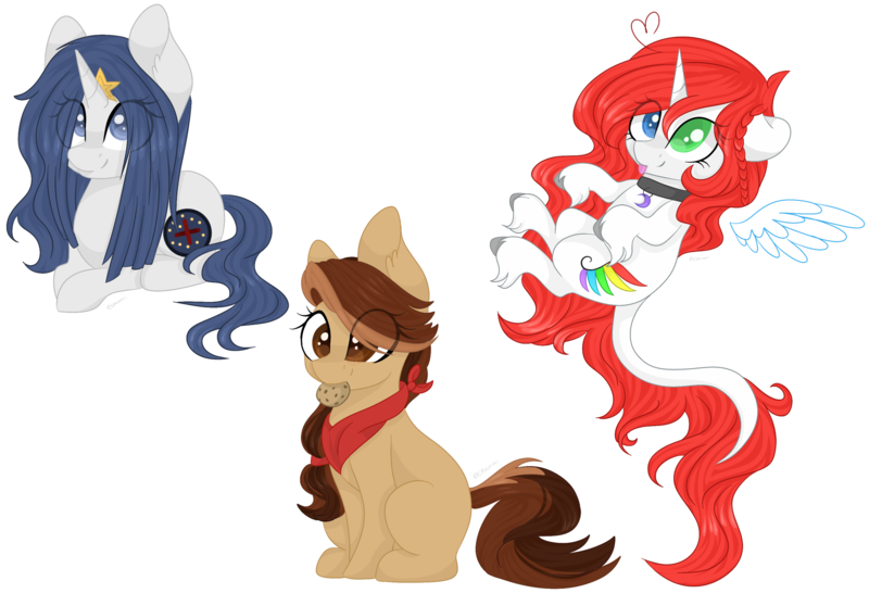 Size: 3000x2048 | Tagged: safe, artist:cinnamontee, derpibooru import, oc, oc:midnight feather, oc:sina, oc:starlocks, unofficial characters only, earth pony, pony, unicorn, chibi, cookie, female, food, high res, mare, mouth hold, simple background, transparent background