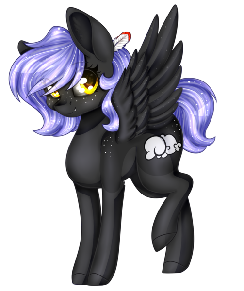 Size: 1341x1599 | Tagged: safe, artist:lixthefork, artist:ohhoneybee, derpibooru import, oc, oc:cloudy night, unofficial characters only, pony, collaboration, ear fluff, freckles, open collaboration, raised leg, solo, spread wings, wings