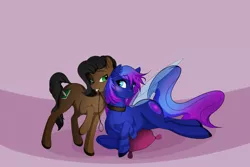 Size: 1024x686 | Tagged: suggestive, artist:sosweetntasty, derpibooru import, oc, oc:pixie dust, oc:silk wright, unofficial characters only, earth pony, pony, collar, duo, fairy wings, female, leash, mare, pillow