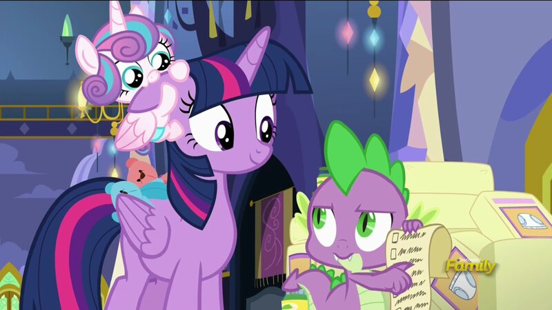 Size: 1920x1080 | Tagged: safe, derpibooru import, screencap, princess flurry heart, spike, twilight sparkle, twilight sparkle (alicorn), alicorn, dragon, pony, a flurry of emotions, biting, checklist, cute, ear bite, flurrybetes, twiabetes, twilight's castle