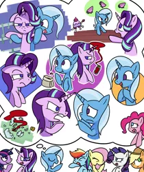Size: 2000x2380 | Tagged: safe, artist:kemofoo, derpibooru import, applejack, fluttershy, pinkie pie, rainbow dash, rarity, starlight glimmer, teacup poodle, trixie, twilight sparkle, twilight sparkle (alicorn), alicorn, pony, all bottled up, anger magic, cinnamon nuts, cup, floppy ears, food, magic, mane six, teacup, that pony sure does love teacups, trixie's puppeteering