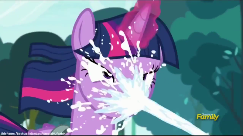 Size: 1600x900 | Tagged: safe, derpibooru import, screencap, twilight sparkle, twilight sparkle (alicorn), alicorn, pony, a flurry of emotions, discovery family logo, lactation, milk, milk squirt, not what it looks like, out of context