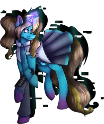 Size: 1024x1225 | Tagged: safe, artist:fizzy2014, derpibooru import, oc, oc:fizzy, unofficial characters only, pony, unicorn, clothes, cosplay, costume, error, female, glitch, magic, mare, necktie, simple background, skirt, skirt lift, solo, transparent background, vocaloid