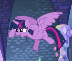Size: 582x494 | Tagged: safe, derpibooru import, screencap, twilight sparkle, twilight sparkle (alicorn), alicorn, pony, a flurry of emotions, air quotes, animated, cute, flying, gif, loop, rawr, silly, silly pony, solo, twiabetes, twilight's castle