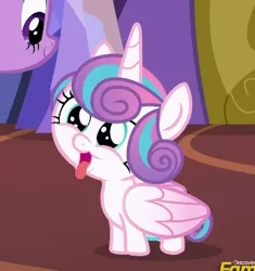 Size: 346x368 | Tagged: safe, derpibooru import, screencap, princess flurry heart, twilight sparkle, twilight sparkle (alicorn), alicorn, pony, a flurry of emotions, aunt and niece, auntie twilight, behaving like a dog, cute, diaper, discovery family logo, flurrybetes, tongue out, twilight is bae, twilight's castle