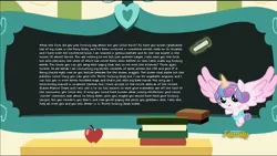 Size: 1280x720 | Tagged: a flurry of emotions, chalk, chalkboard, copypasta, derpibooru import, discovery family logo, edit, edited screencap, exploitable meme, female, filly, flurry art, flurry heart's chalkboard, magic, meme, navy seal copypasta, princess flurry heart, safe, screencap, solo, text, vulgar, wall of text