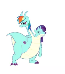 Size: 415x471 | Tagged: artist:theunknowenone1, conjoined, derpibooru import, devon and cornwall, dragon, fat, female, fusion, lesbian, multiple heads, quest for camelot, rainblob dash, rainbow dash, raridash, raritubby, rarity, safe, shipping, source needed, species swap, two-headed dragon, two heads