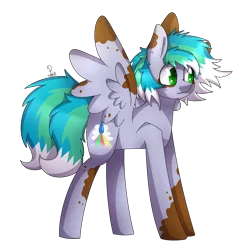 Size: 1797x1793 | Tagged: safe, artist:soundwavepie, derpibooru import, oc, oc:cirrus fever, unofficial characters only, pegasus, pony, art trade, cute, green eyes, looking at something, male, markings, profile, solo, spots, spread wings, standing, wings