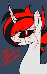 Size: 329x515 | Tagged: safe, artist:stormer, derpibooru import, oc, oc:starstorm, unofficial characters only, pony, unicorn, black sclera, curved horn, homestuck, simple background