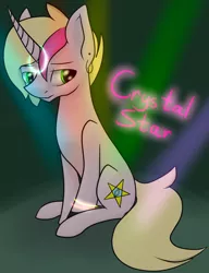 Size: 1280x1668 | Tagged: safe, artist:stormer, derpibooru import, oc, oc:crystal star, unofficial characters only, pony, unicorn, bracelet, curved horn, glow, solo