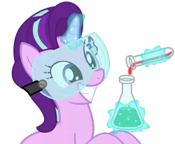 Size: 2556x2102 | Tagged: safe, artist:sonofaskywalker, derpibooru import, starlight glimmer, pony, unicorn, celestial advice, beaker, cute, female, flask, glimmerbetes, goggles, grin, happy, levitation, liquid, magic, mare, safety goggles, science, simple background, smiling, solo, squee, telekinesis, test tube, this will end in science, transparent background, vector