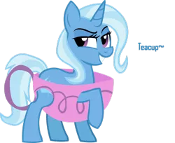 Size: 1024x836 | Tagged: safe, artist:wubcakeva, derpibooru import, trixie, pony, unicorn, all bottled up, cup, female, grin, irony, mare, raised hoof, simple background, smiling, smirk, solo, teacup, that pony sure does love teacups, transparent background, trixie teacup