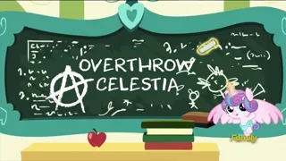 Size: 1920x1080 | Tagged: safe, derpibooru import, edit, edited screencap, screencap, princess flurry heart, pony, a flurry of emotions, anarchy, discovery family logo, exploitable meme, flurry art, flurry heart's chalkboard, meme, solo