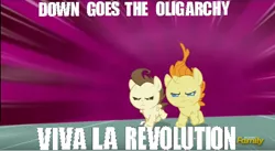 Size: 804x442 | Tagged: safe, derpibooru import, edit, edited screencap, screencap, pound cake, pumpkin cake, pony, a flurry of emotions, angry, babies, discovery family logo, foal, meme, revolt, revolution