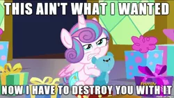 Size: 610x343 | Tagged: safe, derpibooru import, screencap, princess flurry heart, pony, a flurry of emotions, image macro, meme, plushie, present, pretending to be a bear