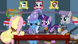 Size: 640x360 | Tagged: safe, artist:adamanimationz, artist:harmony studios, derpibooru import, fluttershy, maud pie, trixie, twilight sparkle, twilight sparkle (alicorn), oc, oc:lucky duck, oc:victor vortex, alicorn, pony, animated, animated at source, dummies and dragons, dungeons and dragons, gif, nom, youtube link