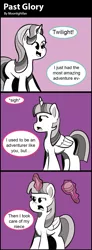 Size: 500x1357 | Tagged: safe, artist:moonlightfan, derpibooru import, starlight glimmer, twilight sparkle, twilight sparkle (alicorn), alicorn, pony, unicorn, a flurry of emotions, arrow in the knee, arrow to the knee, comic, monochrome, skyrim, skyrim guard lines, the elder scrolls