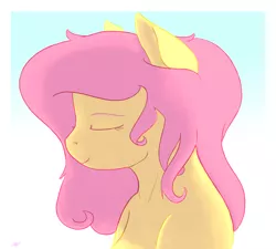 Size: 1280x1150 | Tagged: anthro, artist:shiropoint, bare shoulder portrait, bare shoulders, bust, derpibooru import, eyes closed, fluttershy, gradient background, portrait, safe, solo