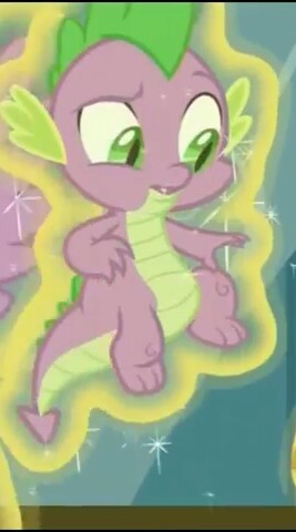 Size: 267x480 | Tagged: a flurry of emotions, cropped, derpibooru import, dragon, levitation, looking down, magic, ponyville hospital, safe, screencap, solo, spike, telekinesis