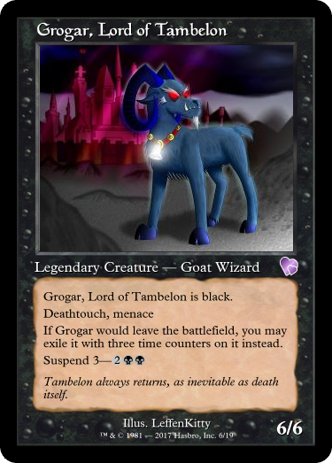 Size: 375x523 | Tagged: safe, artist:leffenkitty, derpibooru import, edit, grogar, pony, card, ccg, cloven hooves, magic the gathering, male, ram, tambelon, trading card, trading card edit