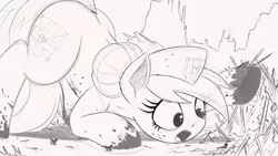 Size: 2500x1406 | Tagged: safe, artist:ncmares, derpibooru import, nurse redheart, pony, big-pon, cute, giant pony, macro, monochrome, nurse, open mouth, rescue, size difference, sketch