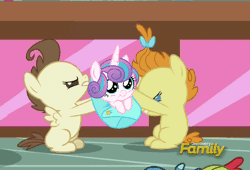 Size: 600x409 | Tagged: safe, derpibooru import, edit, edited screencap, screencap, pound cake, princess flurry heart, pumpkin cake, pony, a flurry of emotions, animated, cake twins, cropped, discovery family logo, female, fight, flurry heart gets all the foals, gif, lesbian, love triangle, male, poundflurry, pumpkin heart, pumpoundurry, shipping, siblings, straight, sugarcube corner, twins