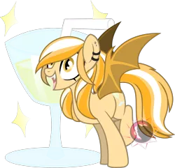 Size: 2455x2365 | Tagged: safe, artist:red_moonwolf, derpibooru import, oc, oc:mango milkshake, unofficial characters only, bat pony, pony, bat pony oc, fangs, glass, inkscape, piercing, simple background, transparent background, vector, wine glass