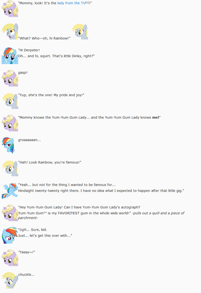 Size: 850x1240 | Tagged: artist:dziadek1990, conversation, derpibooru import, derpy hooves, dialogue, dinky hooves, emotes, emote story, emote story:sweet regret, emote story:two storylines collide, rainbow dash, reddit, safe, slice of life, text