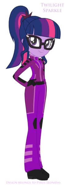 Size: 1079x3030 | Tagged: safe, artist:pyrus-leonidas, derpibooru import, sci-twi, twilight sparkle, equestria girls, clothes, glasses, hand on hip, simple background, smiling, solo, spacesuit, transparent background, ultra galaxy mega monster battle