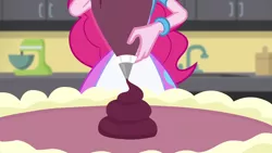 Size: 1280x720 | Tagged: safe, derpibooru import, screencap, pinkie pie, acadeca, equestria girls, friendship games, apron, balloon, bracelet, cake, clothes, food, frosting, jewelry, misleading thumbnail, not scat, not what it looks like, skirt, unfortunate design, when you see it