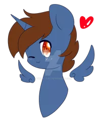 Size: 1024x1218 | Tagged: safe, artist:twily-star, derpibooru import, oc, oc:headlong flight, unofficial characters only, alicorn, pony, bust, floating wings, heart, male, one eye closed, portrait, simple background, solo, stallion, transparent background, watermark, wink