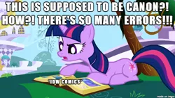 Size: 610x343 | Tagged: canon, comic drama, continuity, continuity error, derpibooru import, error, grammar error, idw, idw canon drama, idw drama, image macro, meme, mouthpiece, non canon, plot hole, question, safe, twilight sparkle