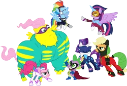 Size: 4802x3258 | Tagged: safe, artist:audiobeatzz, derpibooru import, applejack, fili-second, fluttershy, humdrum, masked matter-horn, mistress marevelous, pinkie pie, radiance, rainbow dash, rarity, saddle rager, twilight sparkle, twilight sparkle (alicorn), zapp, alicorn, pony, power ponies (episode), absurd resolution, high res, mane six, power ponies, simple background, transparent background, vector