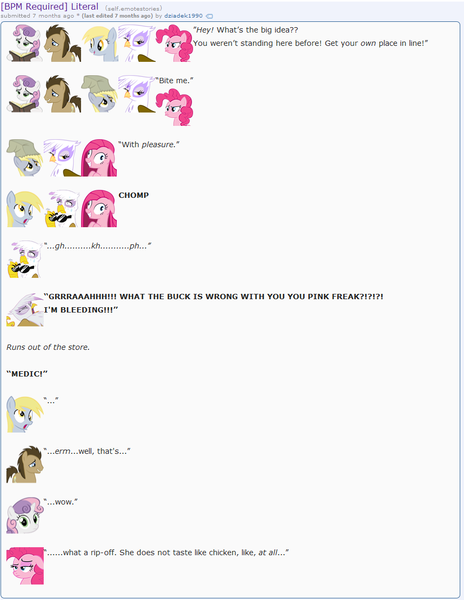 Size: 870x1125 | Tagged: safe, artist:dziadek1990, derpibooru import, derpy hooves, doctor whooves, gilda, pinkie pie, sweetie belle, time turner, gryphon, conversation, dialogue, emotes, emote story, literal, pinkamena diane pie, reddit, slice of life, text, word play