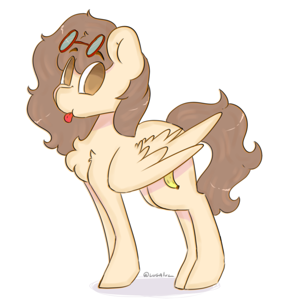 Size: 1080x1114 | Tagged: safe, artist:yunieelloa, derpibooru import, oc, oc:bananaphone, unofficial characters only, pegasus, pony, female, goggles, mare, simple background, solo, tongue out, transparent background