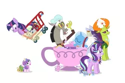 Size: 949x630 | Tagged: safe, artist:dm29, derpibooru import, discord, princess flurry heart, starlight glimmer, thorax, trixie, twilight sparkle, twilight sparkle (alicorn), whammy, alicorn, changedling, changeling, pony, a flurry of emotions, all bottled up, celestial advice, anger magic, bath, bottled rage, cinnamon nuts, cup, equestrian pink heart of courage, food, it begins, king thorax, magic, reformed four, shopping cart, simple background, teacup, that pony sure does love teacups, the meme continues, the story so far of season 7, this isn't even my final form, white background