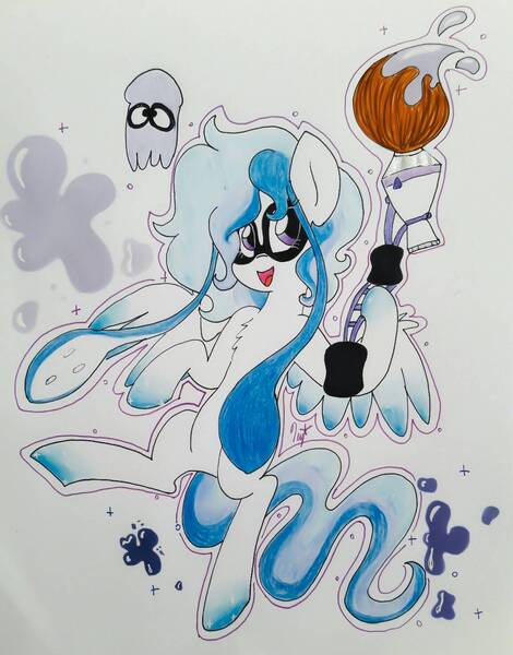 Size: 1152x1472 | Tagged: safe, artist:miss-racco0n, derpibooru import, oc, oc:ice dreams, unofficial characters only, pony, inkbrush, solo, splatoon, traditional art