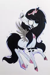 Size: 647x960 | Tagged: safe, artist:miss-racco0n, derpibooru import, oc, oc:shadow, unofficial characters only, alicorn, pony, alicorn oc, solo, traditional art