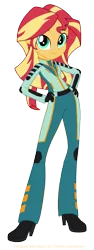 Size: 1271x3365 | Tagged: safe, artist:pyrus-leonidas, derpibooru import, sunset shimmer, equestria girls, clothes, gloves, hand on hip, high heels, looking at you, simple background, smiling, solo, spacesuit, transparent background, ultra galaxy mega monster battle